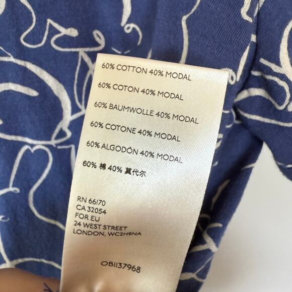 Anthropologie Blue all-over bunny rabbit doodle print Size S - Picture 7 of 10